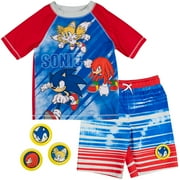 SEGA Sonic the Hedgehog Tails Knuckles Rash Guard and Swim Trunks Outfit Set, Sizes 5-6 Years